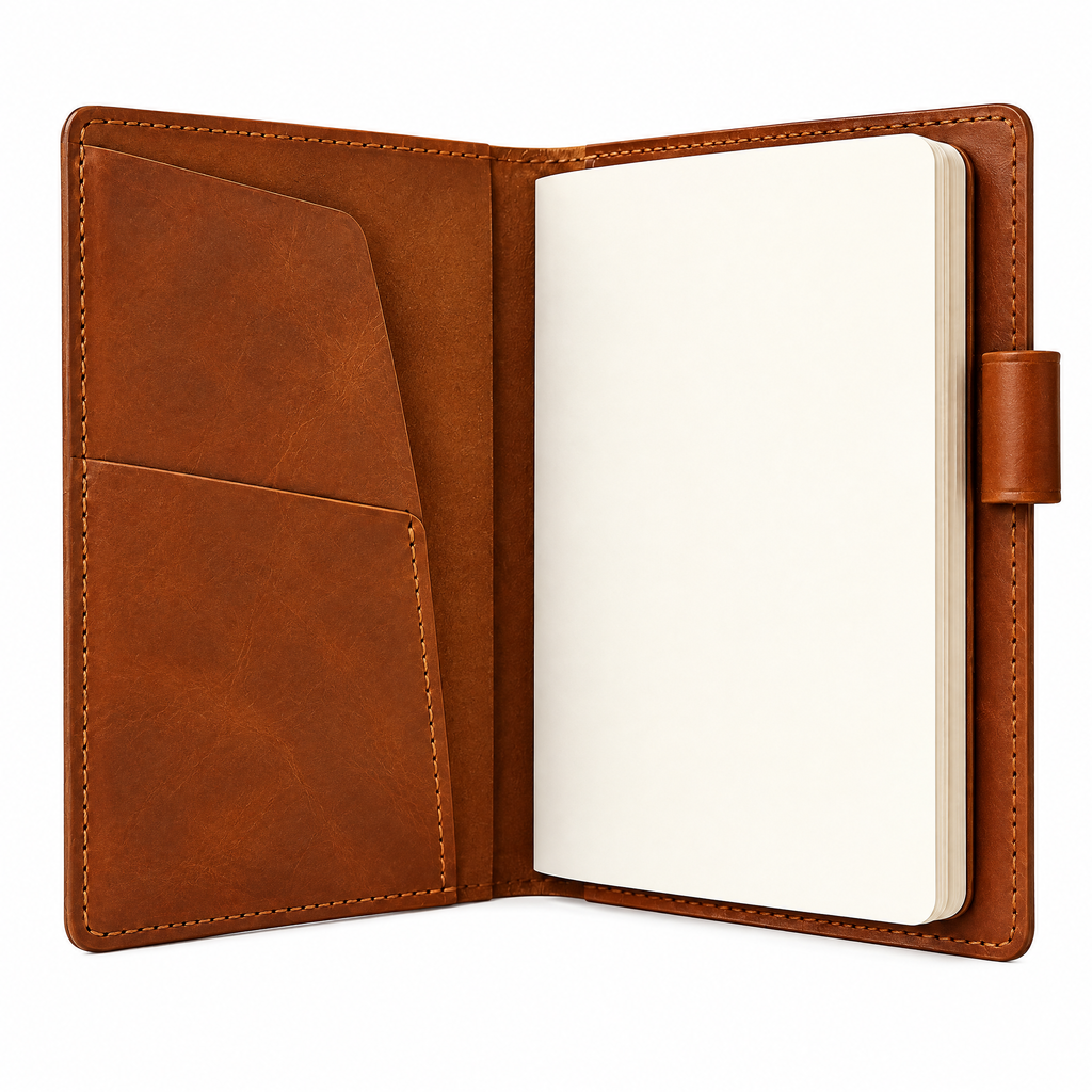 Saddle Brown Leather Notebook Cover — studio view