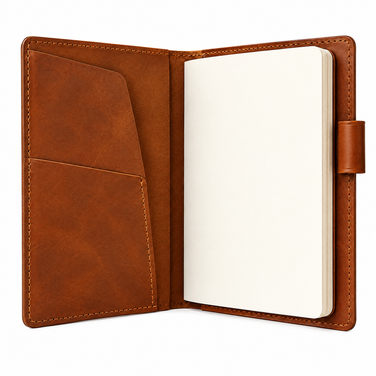 Saddle Brown Leather Notebook Cover — studio view