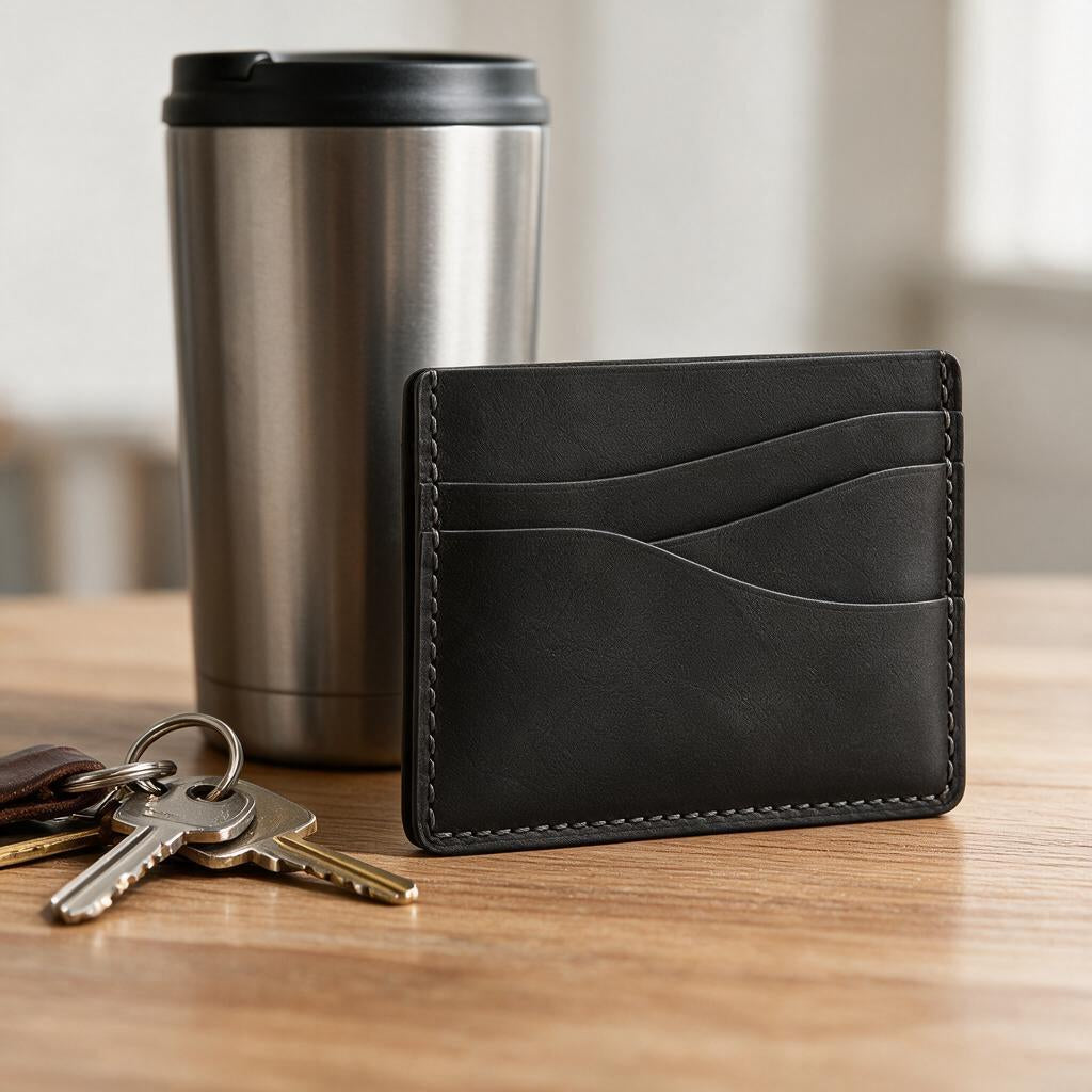 Charcoal Leather Slim Cardholder — lifestyle view