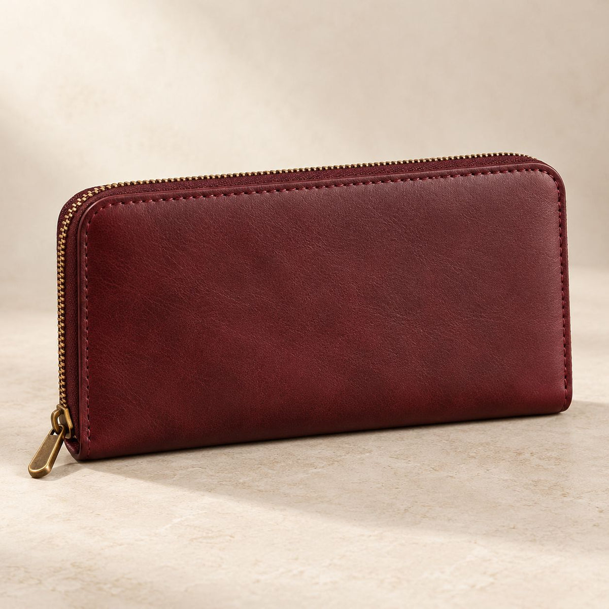 Burgundy Leather Zip-Around Wallet — product view