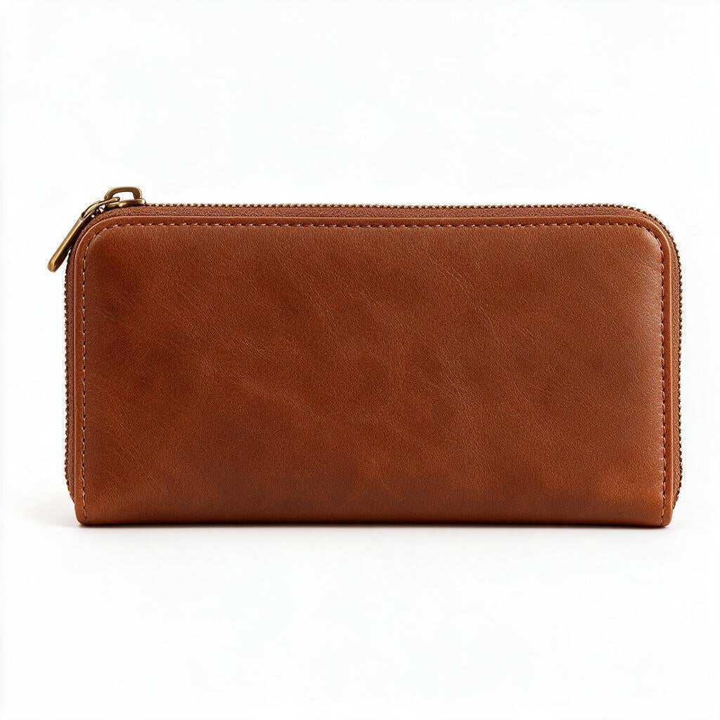 Burgundy Leather Zip-Around Wallet — color styling reference