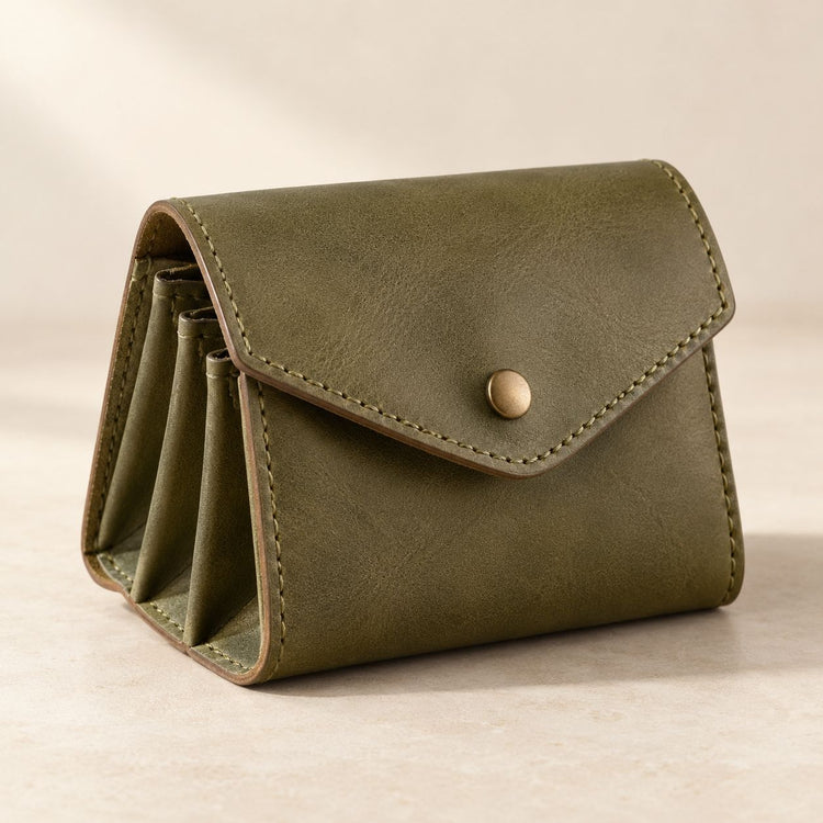 Olive Leather Accordion Coin Purse