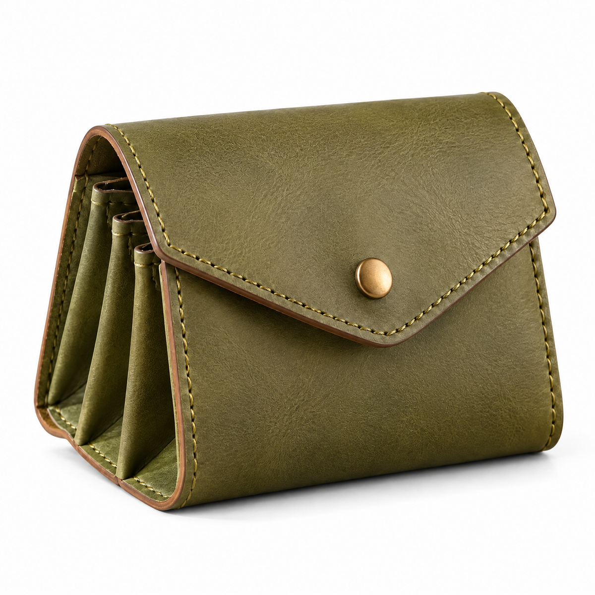Olive Leather Accordion Coin Purse — studio view
