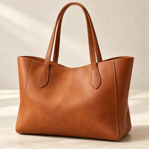 Cognac Leather Everyday Tote — product view