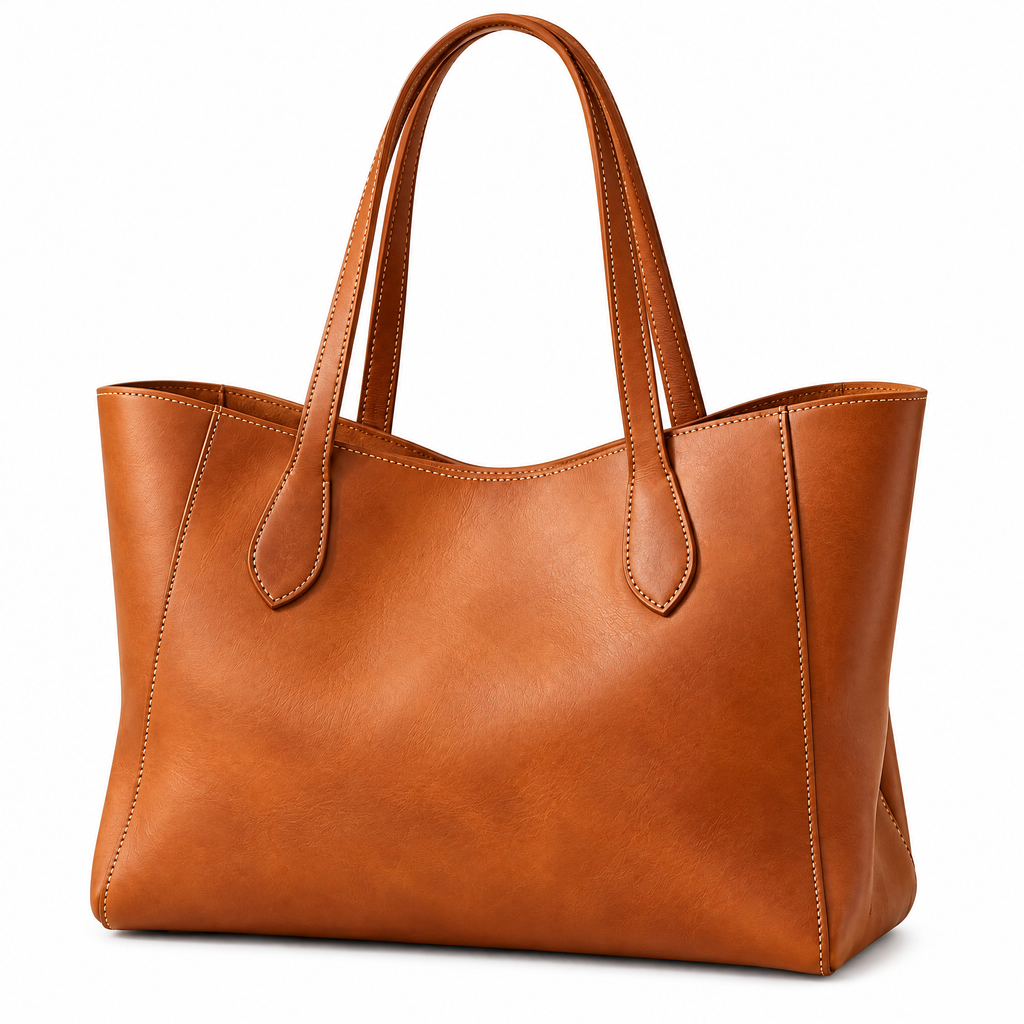 Cognac Leather Everyday Tote — studio view