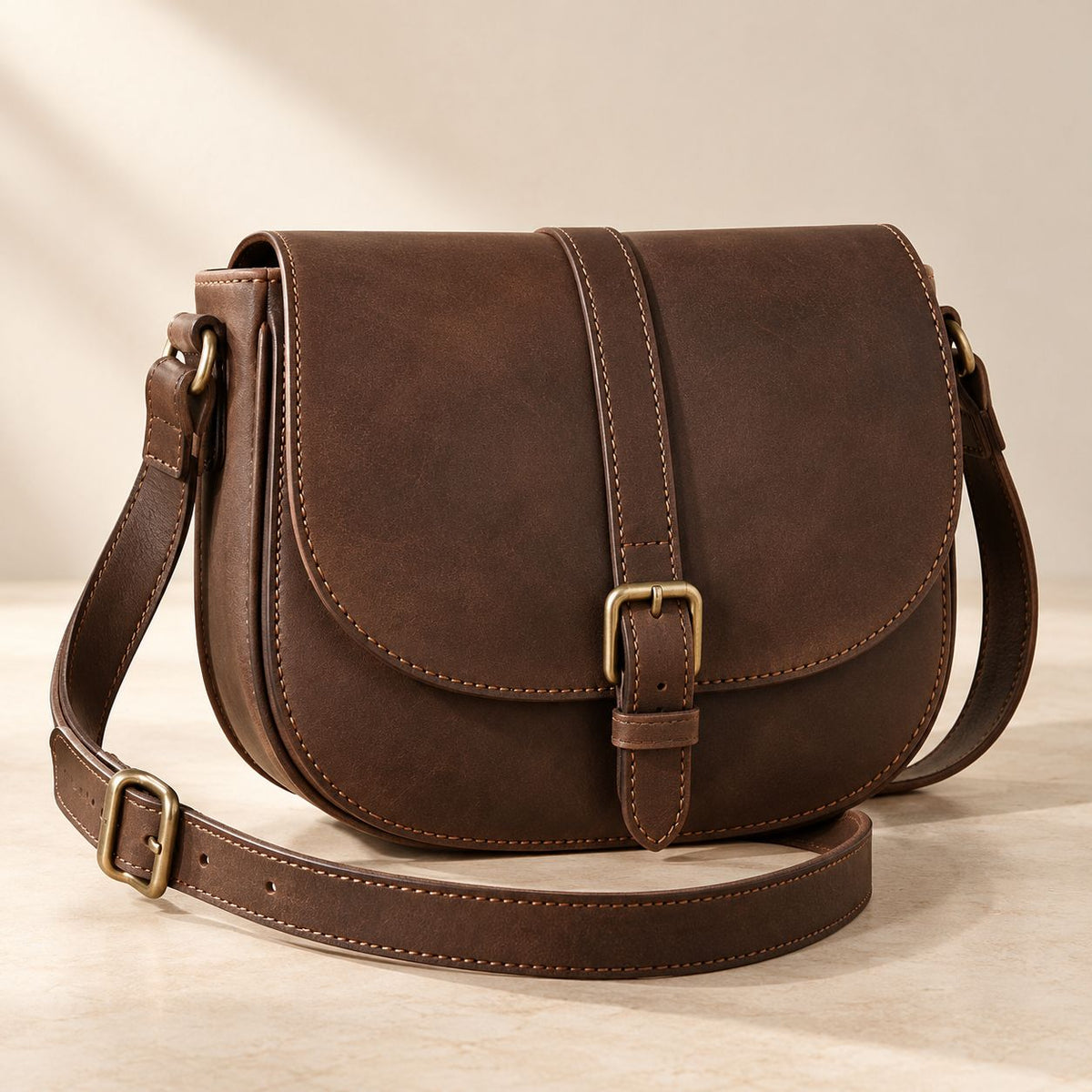Espresso Leather Saddle Crossbody — product view