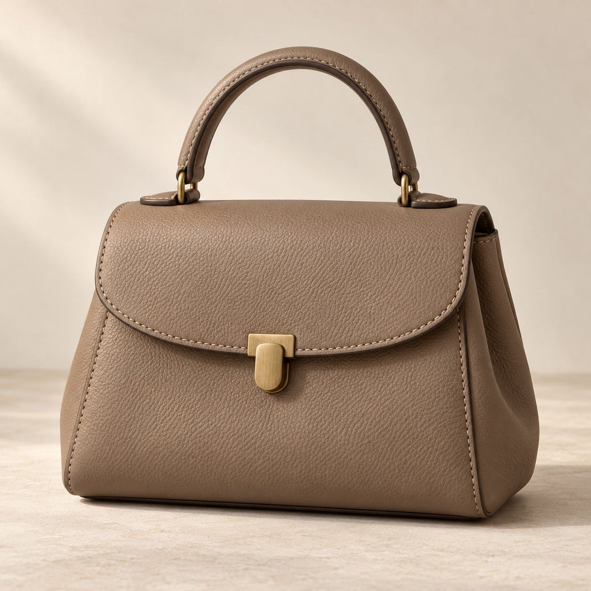 Taupe Leather Top-Handle Satchel — product view