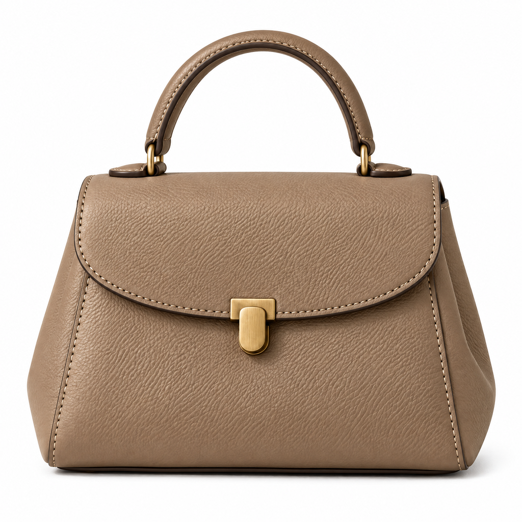 Taupe Leather Top-Handle Satchel — studio view