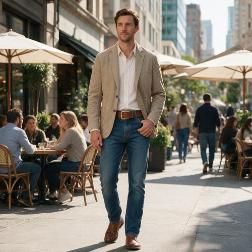 Chestnut Leather Classic Belt — lifestyle view