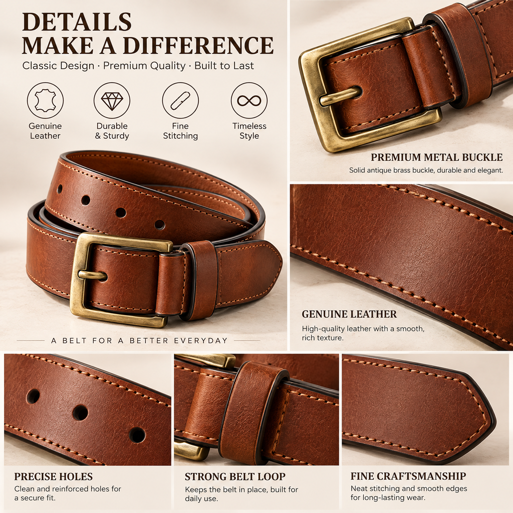 Chestnut Leather Classic Belt — design details