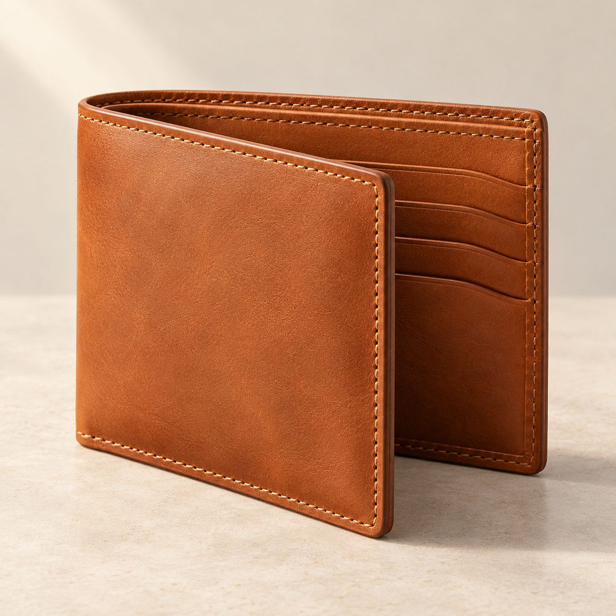 Saddle Tan Leather Bifold Wallet — product view